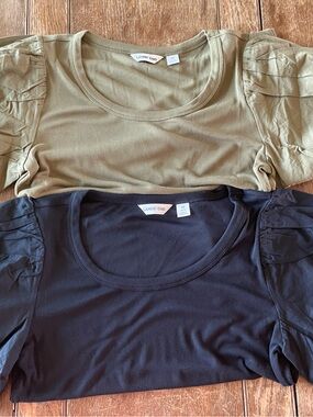 Lands' End Ribbed Puff Sleeve Tee Set - Olive Green & Black (Women’s M)